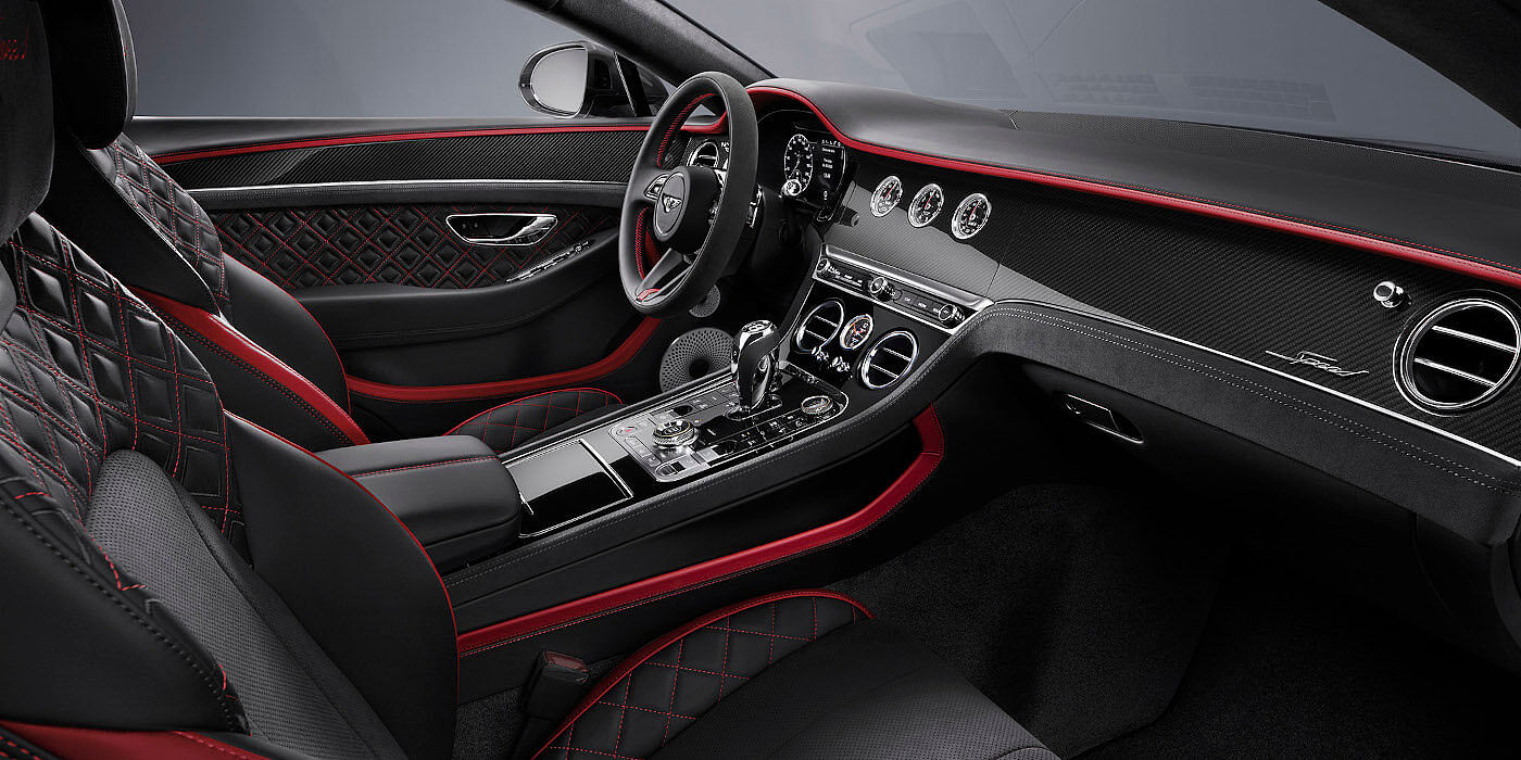 Bentley Kaohsiung Bentley Continental GT Speed coupe front interior in Beluga black and Hotspur red hide