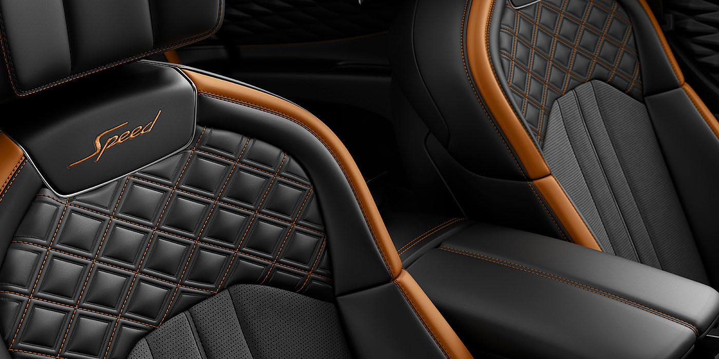 Bentley Kaohsiung Bentley Flying Spur Speed's front seats with detailed contrast stitching and Speed Emblems