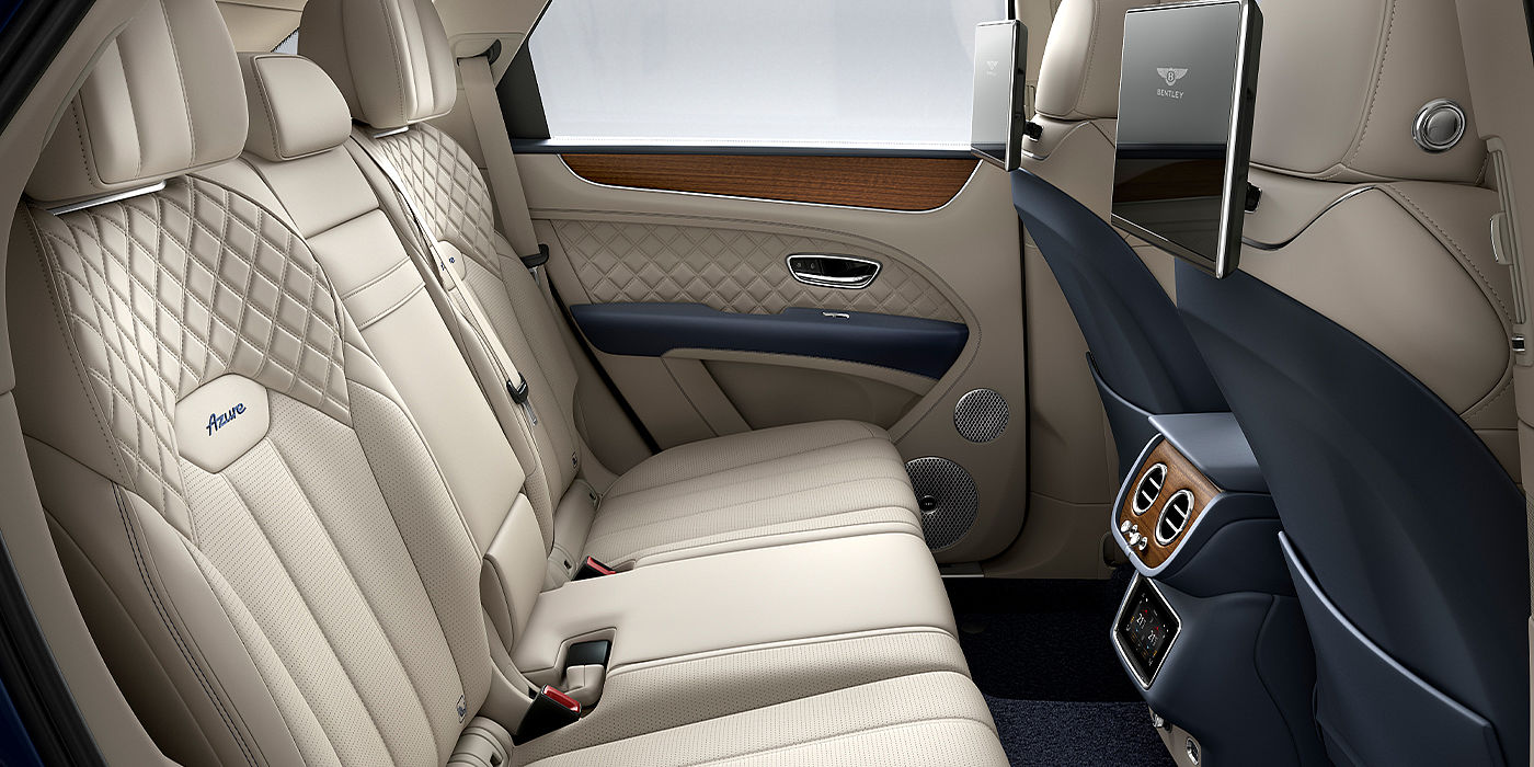 Bentley Kaohsiung Bentley Bentayga Azure SUV rear interior in Imperial Blue and Linen hide