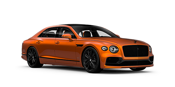 Bentley Kaohsiung Bentley Flying Spur Speed front side angled view in Orange Flame coloured exterior. 