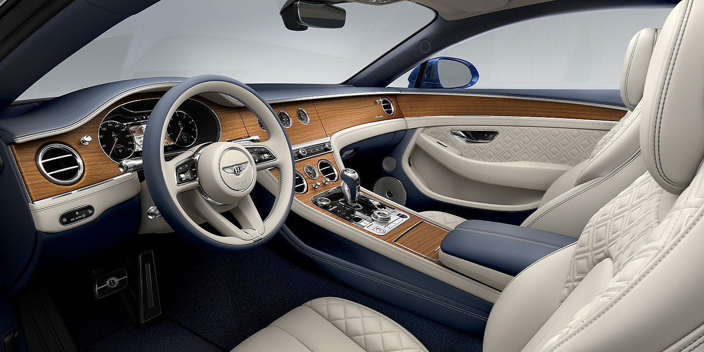 Bentley Kaohsiung Bentley Continental GT Azure coupe front interior in Imperial Blue and linen hide