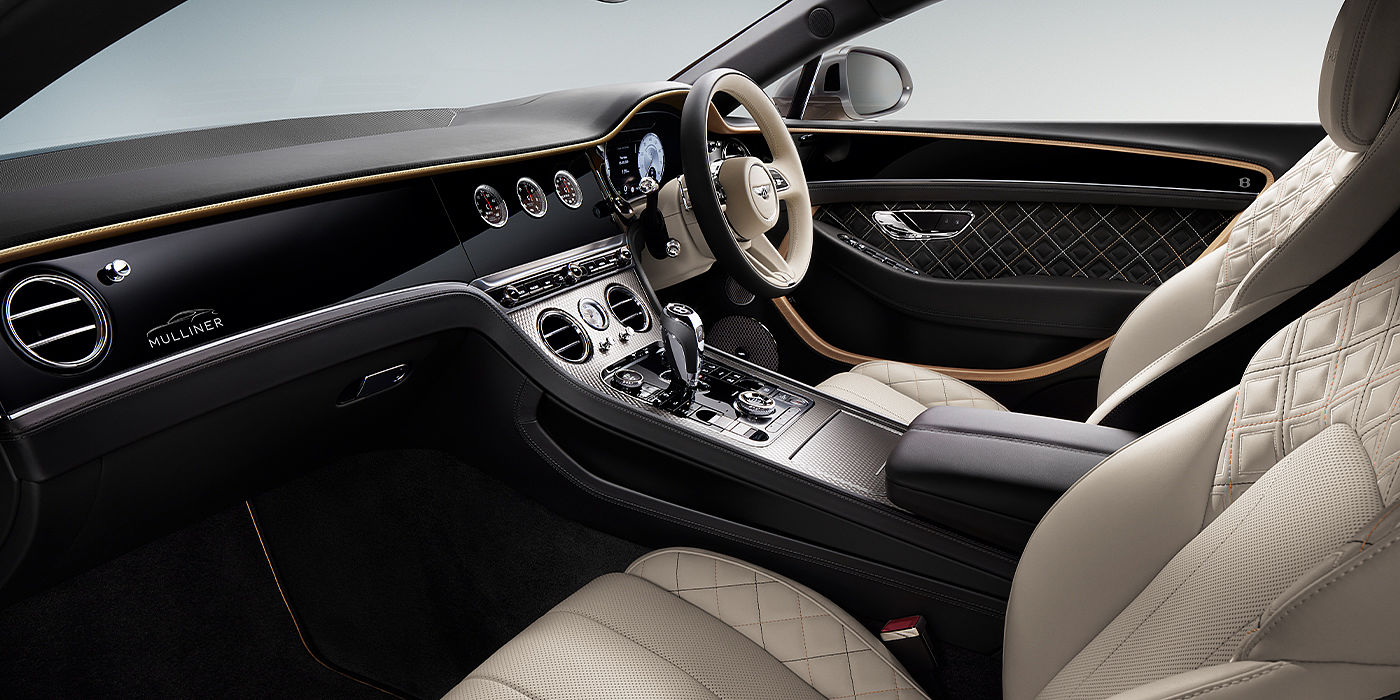Bentley Kaohsiung Bentley Continental GT Mulliner coupe front interior in Beluga black and Linen hide