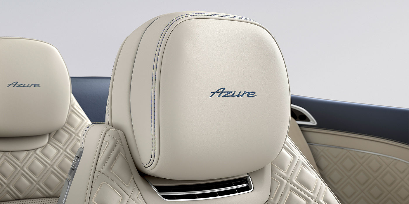 Bentley Kaohsiung Bentley Continental GTC Azure convertible seat detail in Linen hide with Azure emblem
