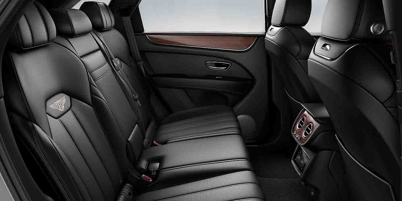 Bentley Kaohsiung Bentley Bentayga EWB interior view for rear passengers with Beluga black hide.