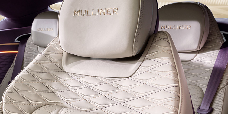 Bentley Kaohsiung Bentley Continental GT Mulliner coupe seat detail in Linen leather with Mulliner Diamond in Diamond quilting and Mulliner embroidered seat emblem